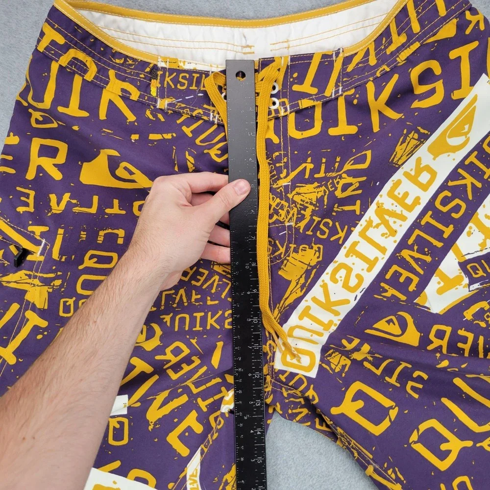 Quiksilver Board Shorts Men 32 Purple Yellow Y2K Logo Print Surf Trunks Q101012